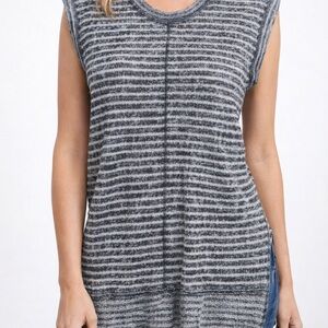 Madewell Striped Gray Cap Sleeve Tunic